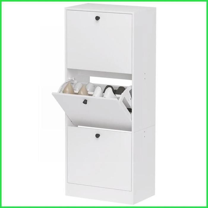Cabinet à chaussures - HOMCOM - 3 volets 12 paires étagère réglable design étroit - Blanc