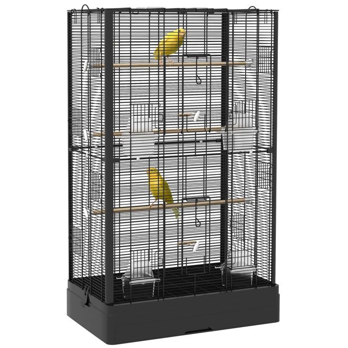 Meilleurs prix pour Cage à oiseaux - PawHut - volière avec portes perchoirs pour canaris perruches - métal - 61x365x98cm - noir