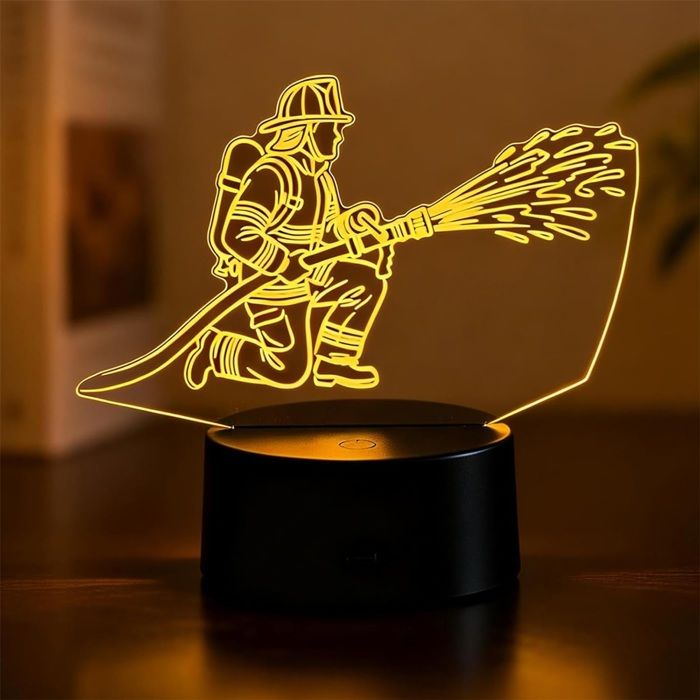 Lampe LED 3D Illusion Pompier Veilleuse - Lumière changeante 7 couleurs pour chambre de garçon cadeau pour enfants et adolescents