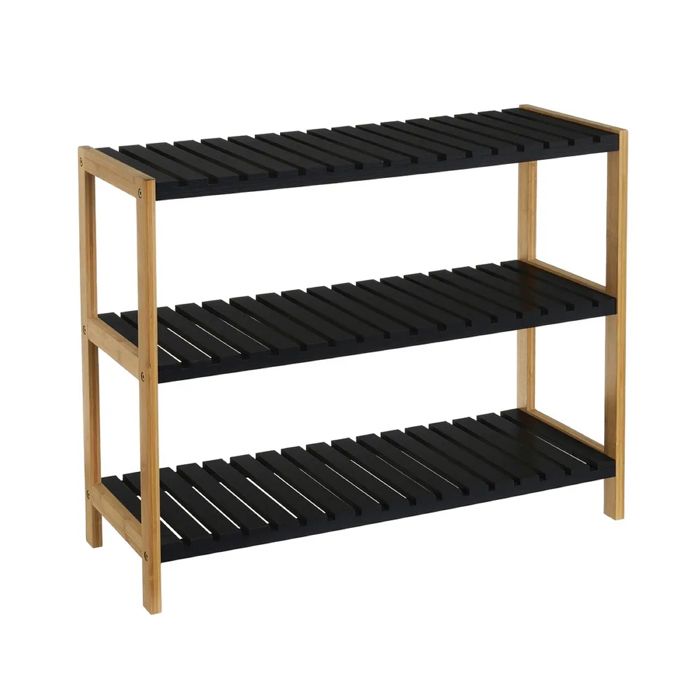 Etagère à chaussures en bambou meuble à chaussure de 3 étagères coloris Noir - Longueur 70 X Profondeur 26 X Hauteur 59 cm