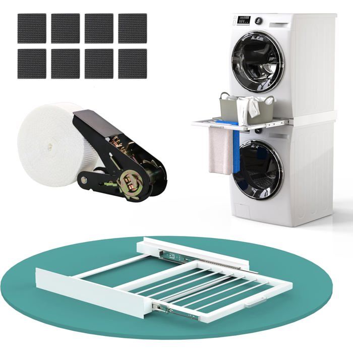 Cadre intermédiaire pour machine à laver et sèche-linge - TRAHOO - Réglable 47-60 cm - Acier robuste - Capacité 150 kg - Trahoo