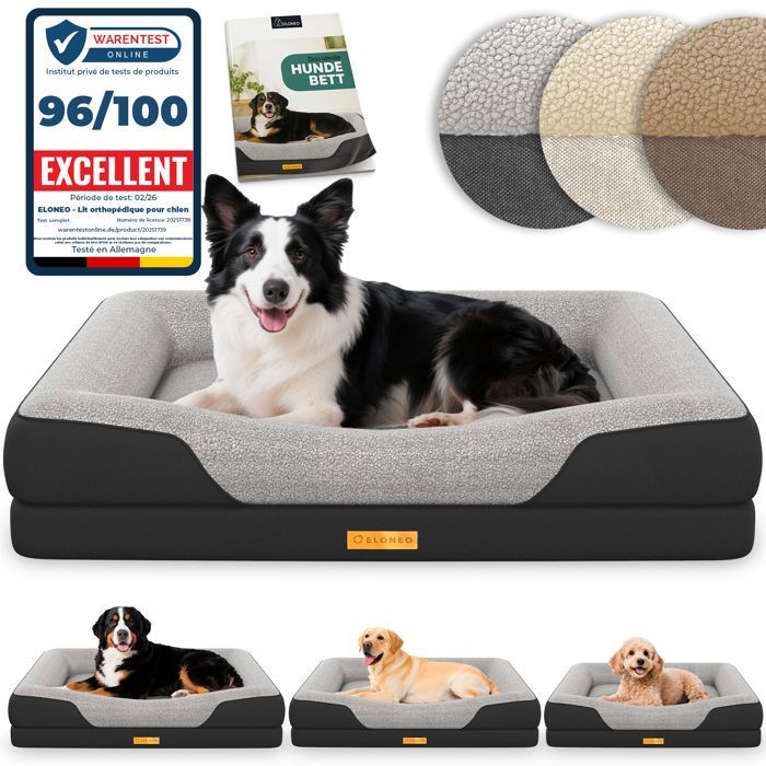ELONEO lit orthopédique pour chien noir taille M couchage confortable avec mousse mémoire coussin lavable