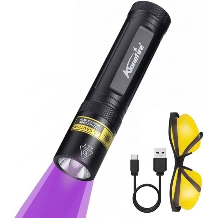 SV77 10W Lampe Torche UV LED 395nm Rechargeable Lampe avec Lunettes de Protection UV Batterie Intégrée