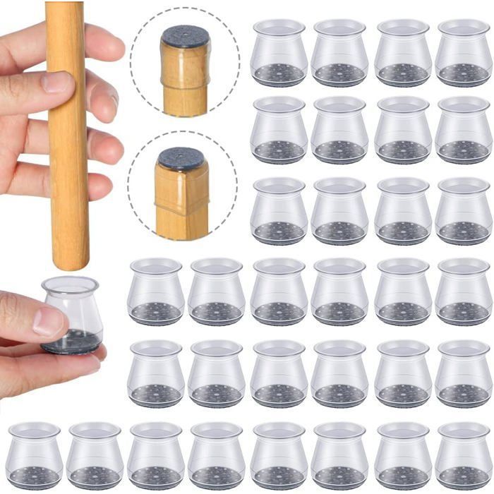 Protections Pied Chaise - Lot 32 silicone transparent - Patins feutre 23-32mm