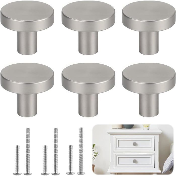 6 Pièces Poignée Meuble Cuisine (Argent) Boutons de Porte Argenté Poignee de Meubles Boutons de Meubles Bouton Porte Placard Rondes