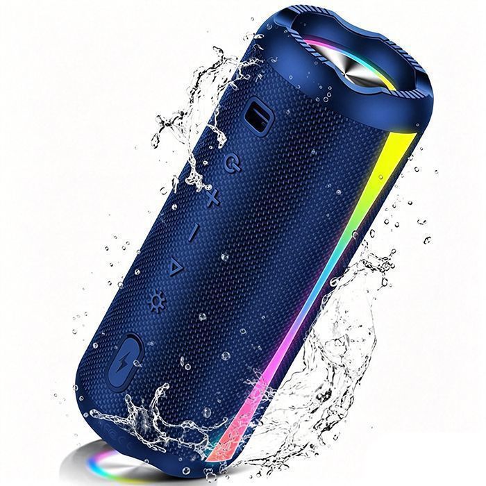 Enceinte Bluetooth 5.4 Enceinte Portable avec Bass Puissantes Haut-Parleur Bluetooth 30H Autonomie IPX7 RGB Appairage TWS Bleu