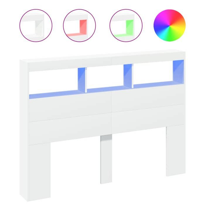 Armoire tête de lit avec LED - vidaXL - bois dingénierie - blanc - sans matelas - 140 x 17 x 102 cm 413smw15m