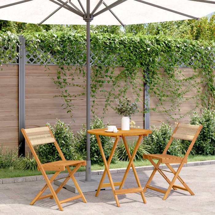 VIDAXL Ensemble Table bar avec chaises (3 pcs) - ANTI-UV - beige polypropylène et bois massif 70x75 cm M6611