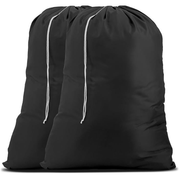 Sac à Linge XL avec Cordon de Serrage Verrouillable Nylon Lavable Grande Capacité 3 Lessives Lot de 2 Noir