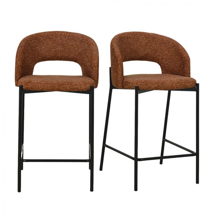 Soren - Lot de 2 chaises de bar en tissu et métal H65cm - Rouille chiné