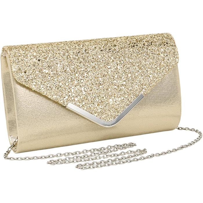 Pochette Enveloppe Femme - 1 Pièce - Polyester Noir - Fermeture Magnétique - Soirée Mariage Cocktail - Avec Chaîne PONTON FLOTTANT