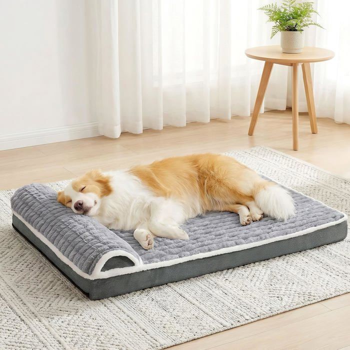 Panier orthopédique chien taille medium mousse à mémoire housse amovible lavable base antidérapante impermeable 91 x 61 cm gris