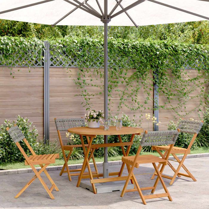 Gris Ensemble à manger de jardin 5 pcs résine tressée et bois massif - Meuble de balcon LV55962
