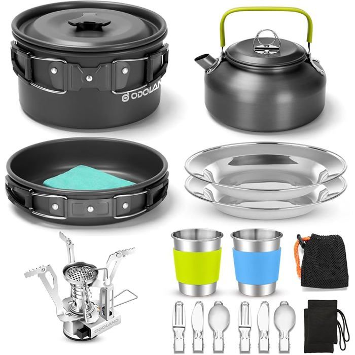Multi PCS Kit de Casseroles CampingCookware Kit en Alliage AluLégèreDurable et kit de casserole avec réchaud POPOTE
