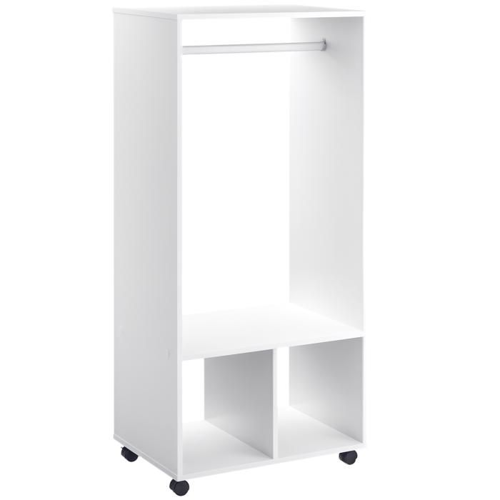 Armoire penderie – Avec roulettes pivotantes 360° et étagères – pour chambre et dressing – 60x40x128 cm Blanc