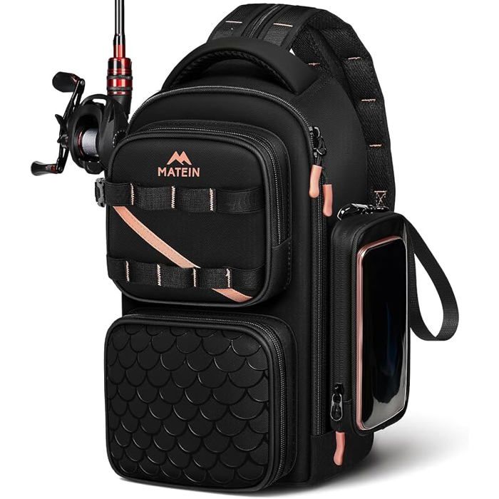 Sac de Pêche avec Porte Canne et Poche pour TéléphoneNoir  Petit Sac a Dos Peche Imperméable pour Femme avec Noir no SAC DE PECHE