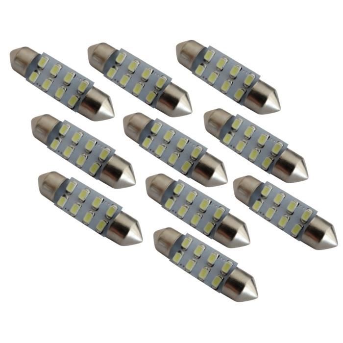 10Pcs Ampoules LED C5W 36mm 12 SMD 250 Lumens - Pour Plafonnier, Coffre, Plaque Immatriculation - 12V Canbus