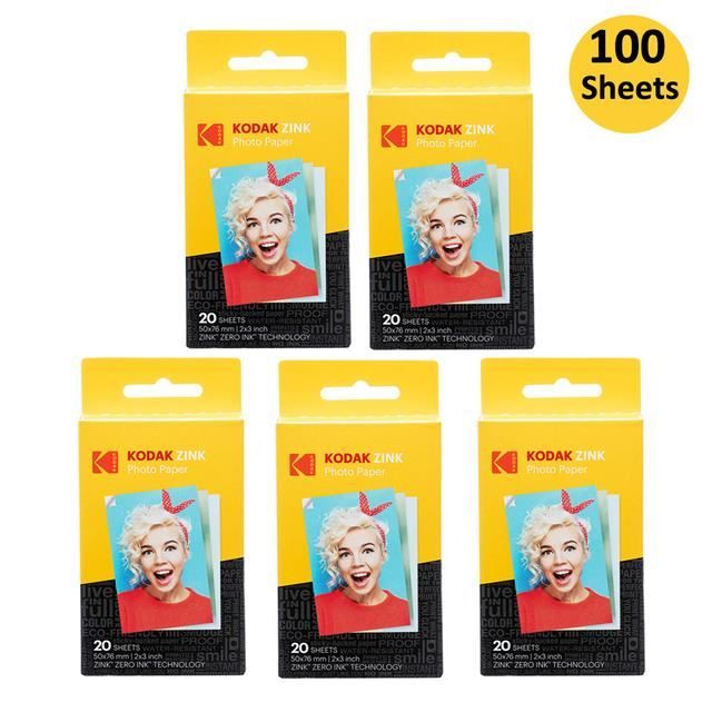 100 Feuilles-Papier photo Zink Premium, compatible avec Kodak