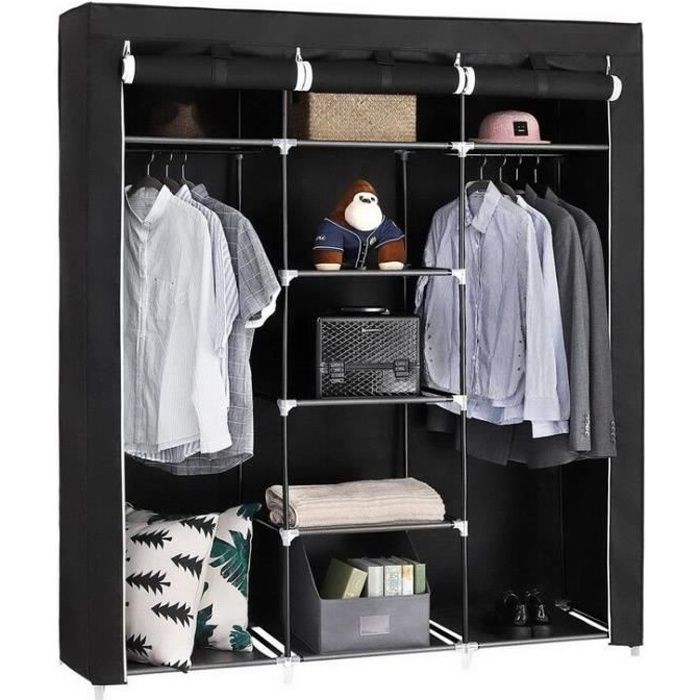 armoire de rangement - penderie dressing - 5 couches 9 compartiments 150 * 45 * 175 - noir