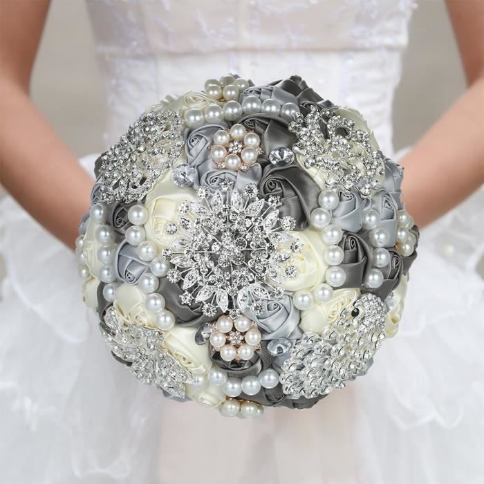 Broche De Mariage Diamant Mariee Bouquet Satin Rose Fleur Avec Perles De Perles Artificielles Strass Decores Gris Achat Vente Bouquet Mariee Tissu 4841931166559 Cdiscount
