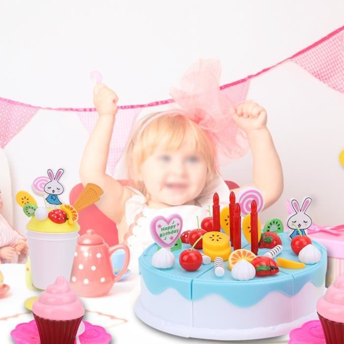 Coupe Gateau Fete D Anniversaire Faire Semblant Jouer Amusant Ensemble Diy Enfants Filles Educatifs Bleu Cdiscount Jeux Jouets