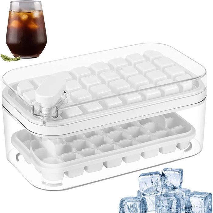 Bac à Glaçons Avec Couvercle - 64 Cubes - Libération Facile - Sans BPA - Bleu