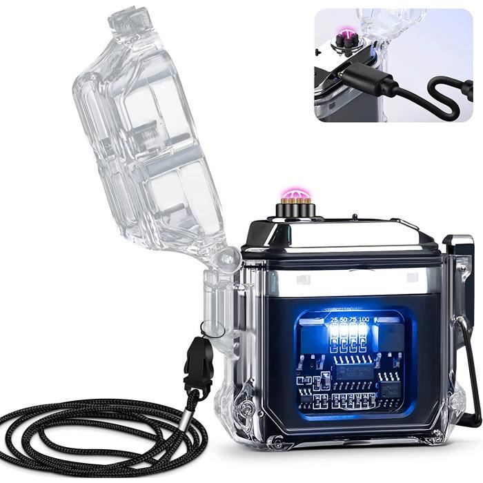 Briquet Coupe-Vent À Double Arc Plasma Avec Lampe De Poche Led, Briquet