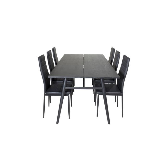 sleek ensemble table, table extensible longueur cm195 / 280 noir et 6 slim high back chaises similicuir pu noir.