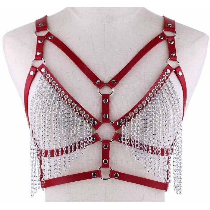 Ceinture Jarretière En Cuir PU Pour Femme - Harnais Taille Réglable Avec Chaîne - Style Punk, Carnaval, Lingerie Fétichiste