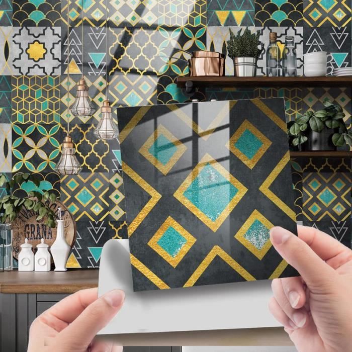 Stickers Carrelage Credence WALPLUS Vintage Green Antique Azulejo - 24pcs 15cm Auto-Adhésifs Imperméables