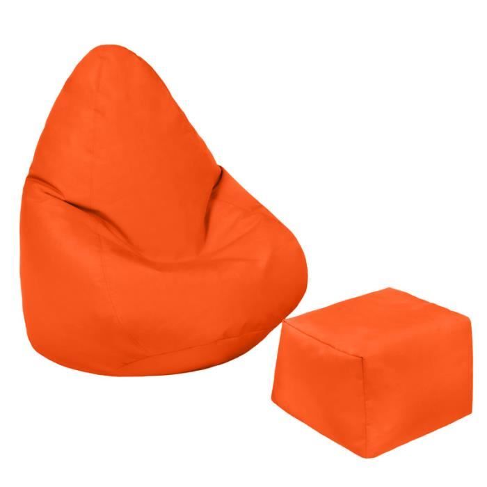 pouf rempli pour enfants loft 25, résistant à l'eau fauteuil pouf de jeu avec repose-pieds pour intérieur et extérieur, orange