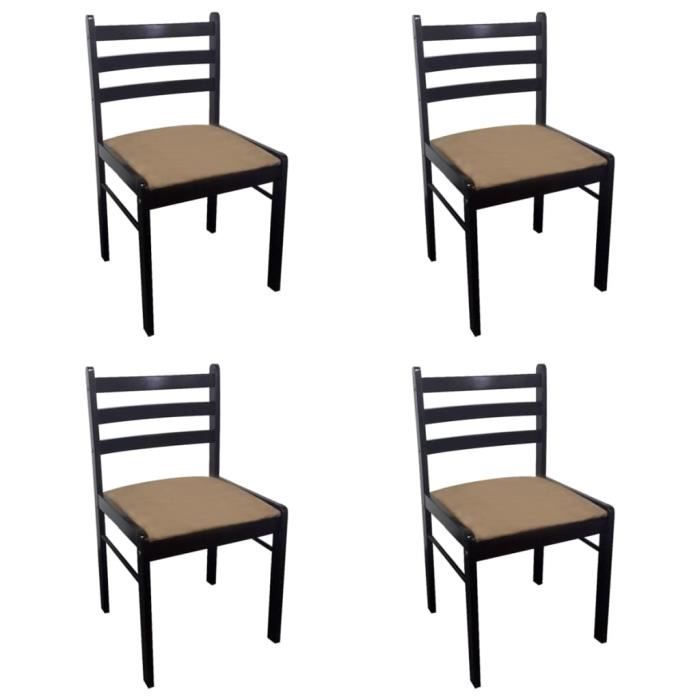 Chaises à manger en bois - Brun - Lot de 4 - Hévéa solide et velours