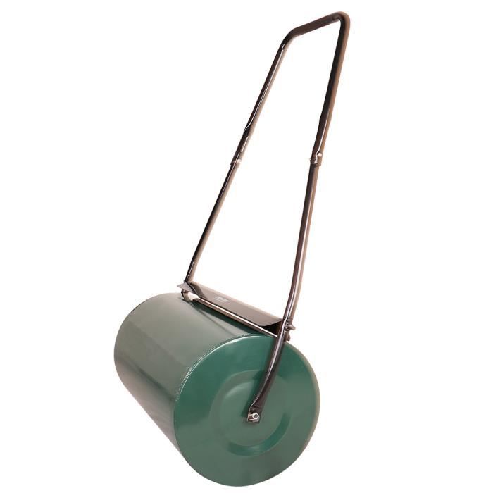 Rouleau à Gazon Métal 63L - Remplissable Eau/Sable | Poignée Amovible | Pour Tracteur Ou Manuel | 30 Cm Diamètre