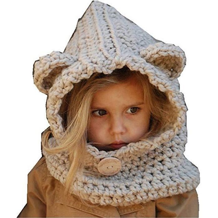 Bonnet Echarpe Cape Hiver Cagoule Ours Unisexe Bebe Enfant Garcon
