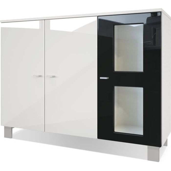 Vladon Buffet Armoire Denjo, Corps en Blanc mat Façades en Blanc