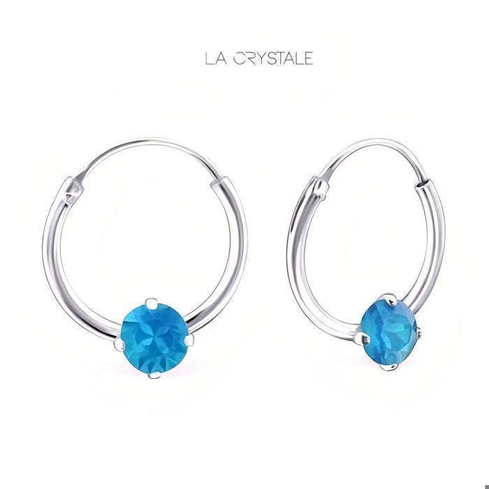 Boucles d’Oreilles - Femme/Enfant - Créoles - Cristal - Swarovski © - Turquoise - Argent 925/1000 - Massif - 12 mm Boucles d’Oreilles - Femme/Enfant - Créoles - Cristal - Swarovski © - Turquoise - Argent 925/1000 - Massif - 12 mm