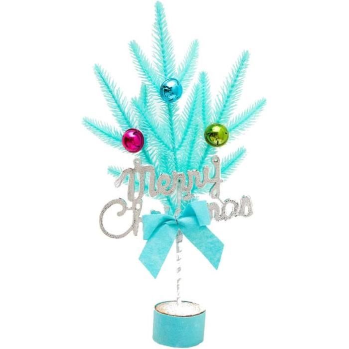 Mini Sapin De Noël Bleu 45CM Lumineux - Arbre Artificiel De Table Avec Étoile, Cadeaux Et Boules Décorées