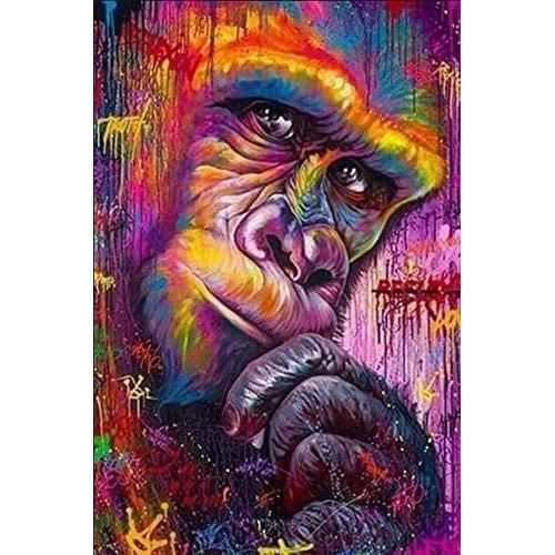 Diamond Painting, 5D Singe Gorille Peinture Diamant Enfant, Peinture Numéro Adulte Broderie Diamant Kit Complet, Perle Diamant A Coller Point De Croix Strass Diamant Painting Grand Format 40x50cm