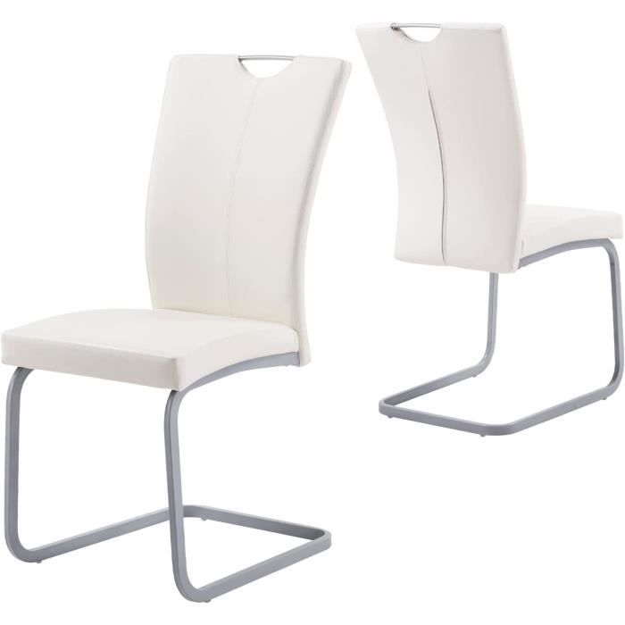 Lot de 2 Chaises de Bar en Cuir PU Blanc Crème Acier et Pieds Bois de Pin Madison