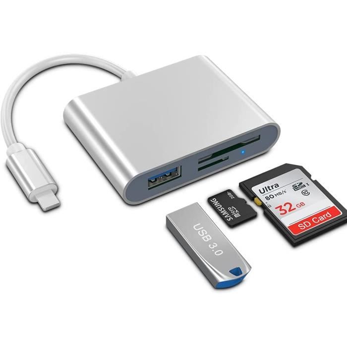 Lecteur de carte SD 3 en 1 Kit de connexion pour appareil photo USB OTG  Adaptateur avec lecteur de cartes de mémoire SD - TF [212] - Cdiscount  Informatique