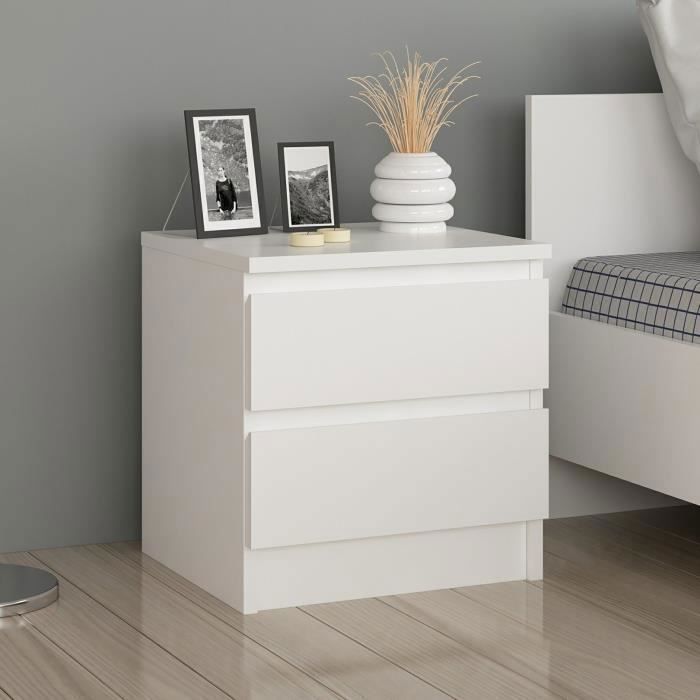 Table de chevet Fuglebjerg à 2 tiroirs 42 x 40 x 37 cm blanc [en.casa]