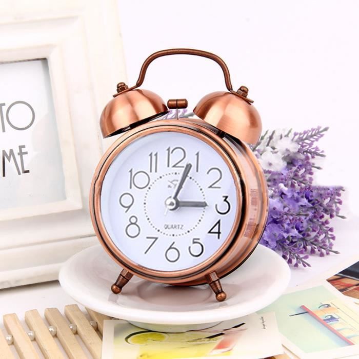 R/éveil R/étro Silencieux Horloge de Chevet avec Lumi/ère de Nuit pour Sommeil Bureau Chambre Voyage Noir 4 Pouces E-More R/éveil Matin /à Double Cloche