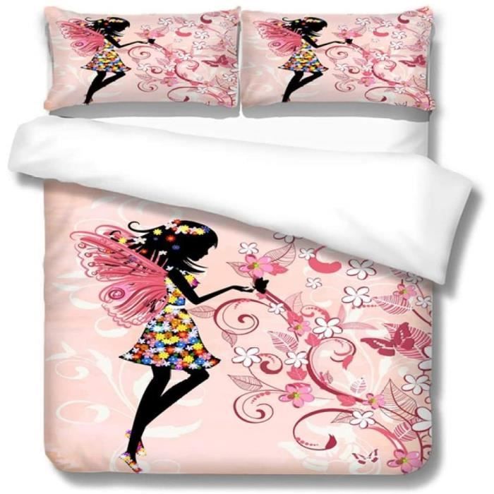 Housse De Couette 220x240cm Fille Fermeture éclair cachée et 2 Taie d