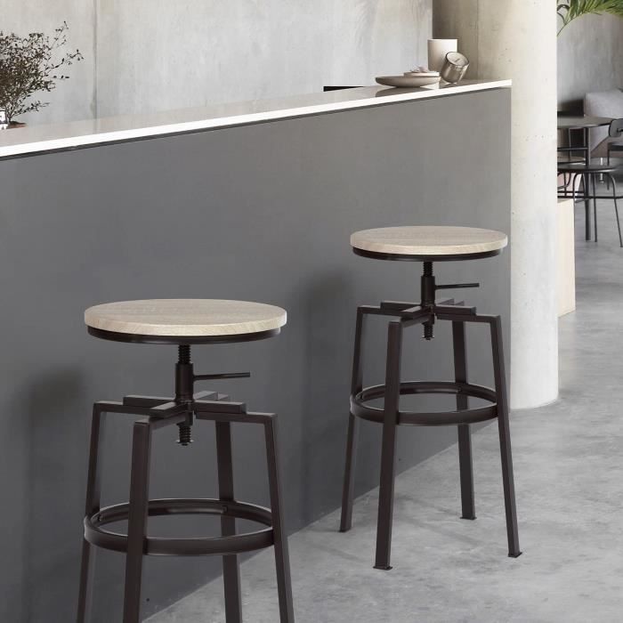 Lot de 2 tabourets de bar de style industriel avec repos pied tabouret