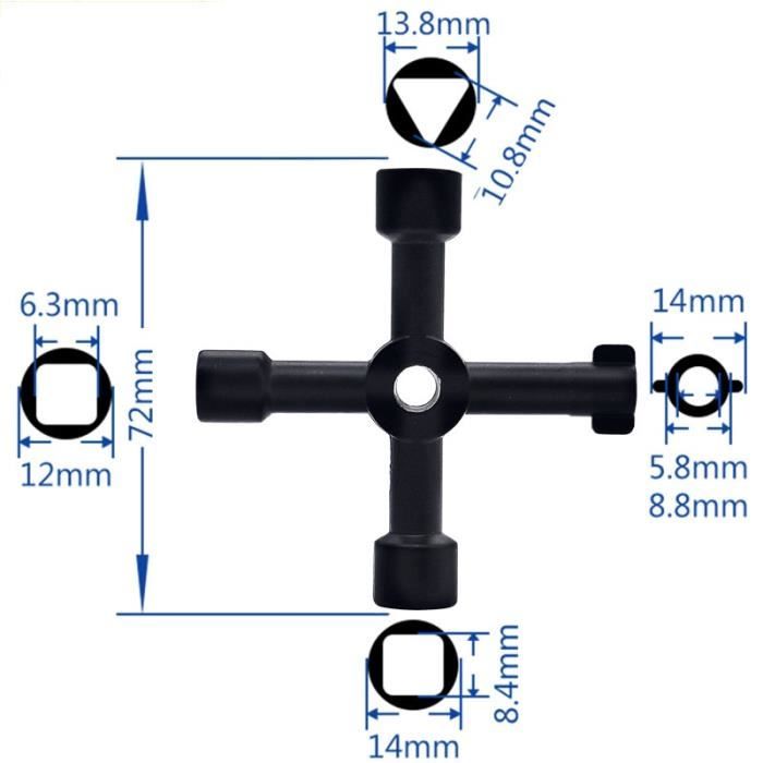 Clé Triangulaire 4 Voies 5 Tailles - Universelle Pour Boîtes Électriques, Compteurs, Gaz Et Eau