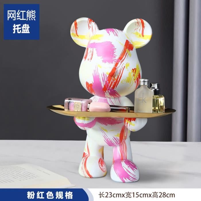 Statue deco,Figurine ours brique en résine avec plateau en cuivre