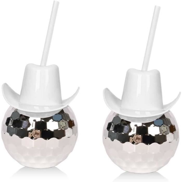 Lot De 2 Tasses à Cocktail Champignon Rayées 473ml Avec Pailles - Verre Iridescent Pour Boissons Et Décoration