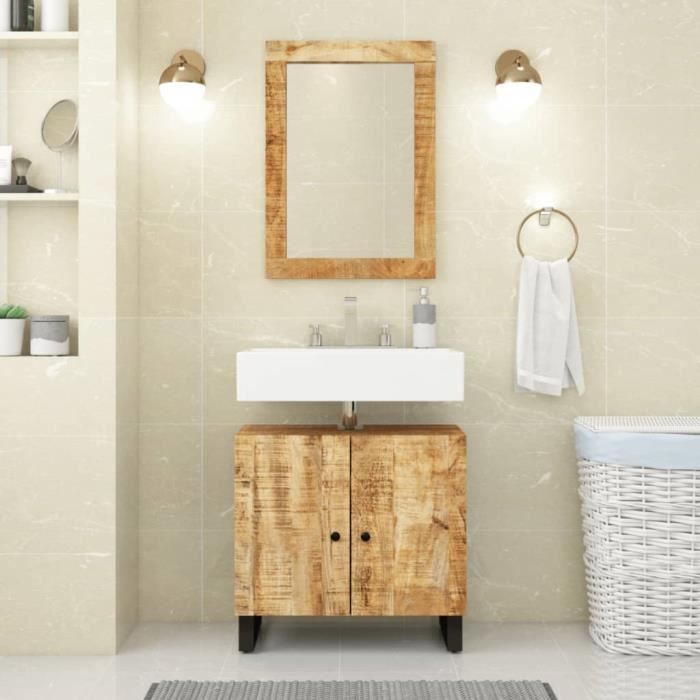 commode de salle de bain - ensemble de meubles salle de bain 2 pcs bois de manguier massif - ean 7868793543134