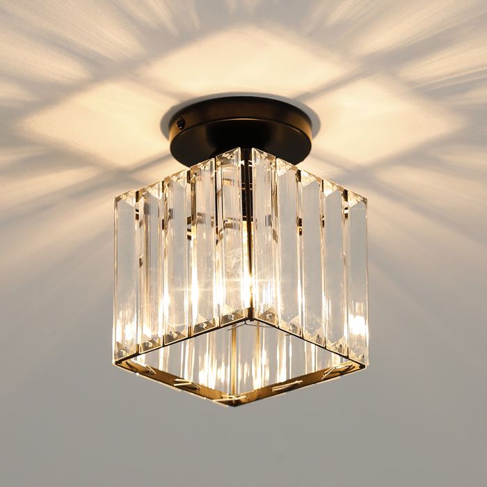 DORLINK Plafonnier Moderne en Cristal – Carré Design – Douille E27 Max 40W – Lustre Plafond pour Chambre Couloir – Sans Ampoule