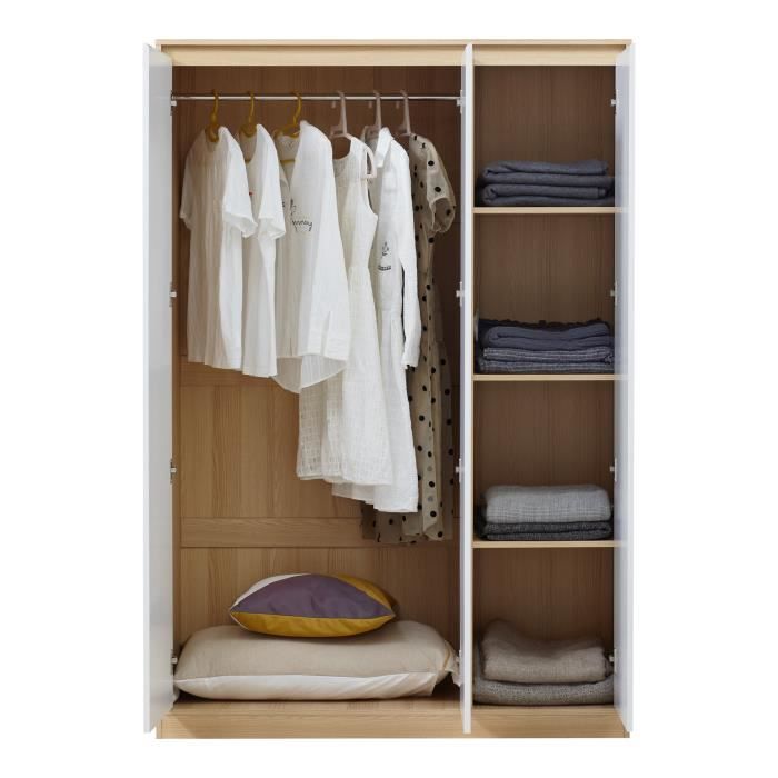 Armoire de chambre Bastheim avec 4 étagères MDF 176 x 120 x 52 cm effet chêne blanc